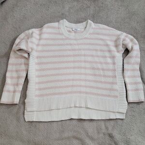 Madewell Women Striped Pickford Pullover Sweater Sz S Ivory‎ Pink Cotton Viscose